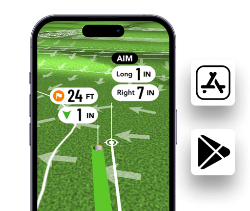 Flutter Cross Platform Development Golf app shown on an iPhone 14