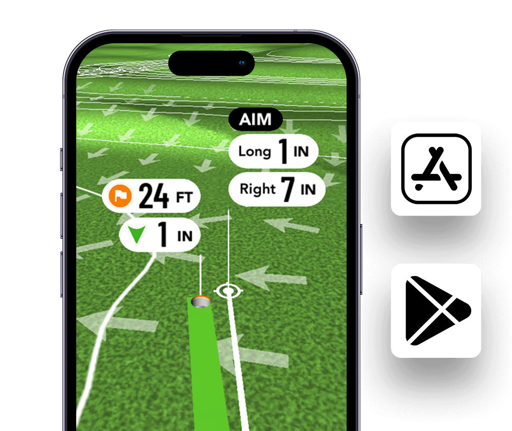 Flutter Cross Platform Development Golf app shown on an iPhone 14